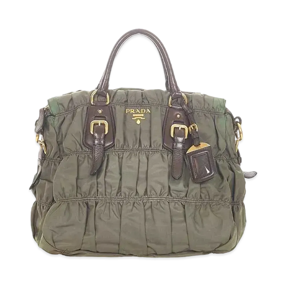 PRADA Tessuto Gaufre Handle Bag "Dark Green"