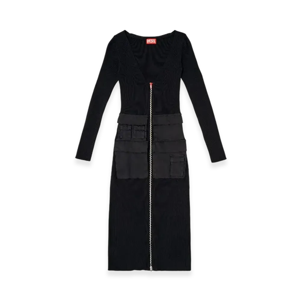 Diesel M-Melti-LS Ribbed Midi Dress With Cargo Pockets "Black"