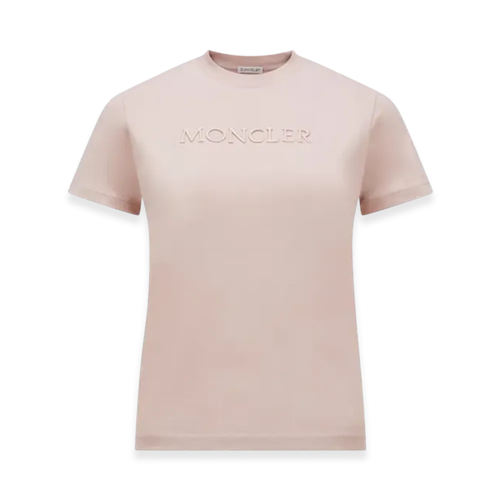 MONCLER Embroidered Tonal Logo Cotton T-Shirt "Pink"