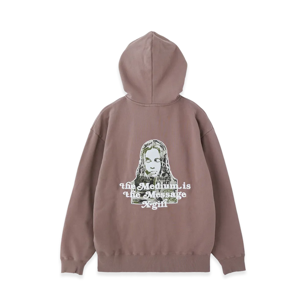 X-Girl Women's Brushed Collage Graphic Face Patch Zip Up Sweat Hoodie "Brown"