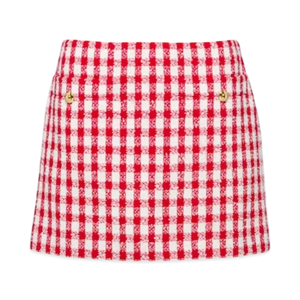 MIU MIU Women's Gingham Check Boucle Skirt "White/Red"