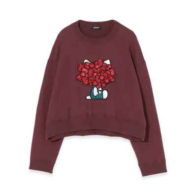 UNDERCOVER x Sanrio Cropped Cotton Sweat Pullover (Hello Kitty) "Bordeaux"