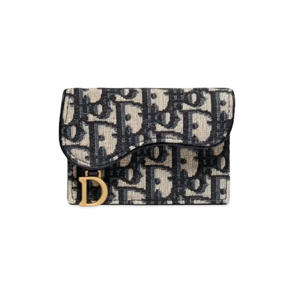 Dior Saddle Flap Card Holder "Blue"