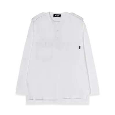 WILDSIDE YOHJI YAMAMOTO Cotton Jersey Shoulder Strap Henley Neck Long Sleeve T-Shirt "White"