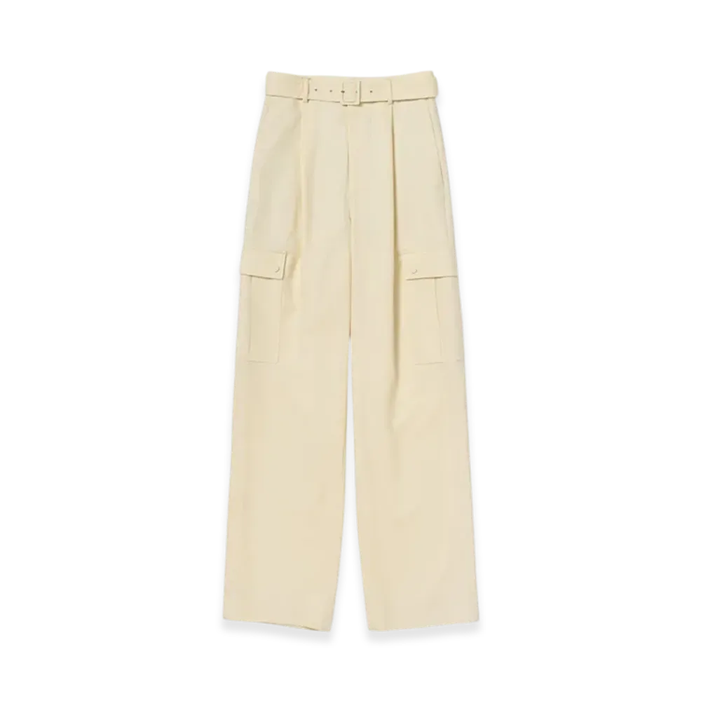 AURALEE Women's Structured Wool Double Cloth Cargo Pants "Top Ecru"