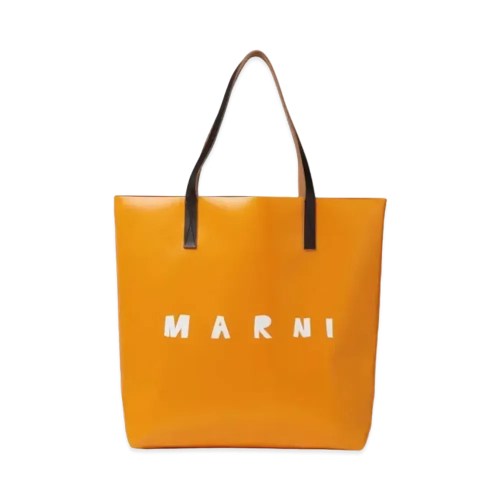Marni Red And Orange Tribeca Shopping Bag With Marni Logo "Indian Orange/Lily White/Red/Black"