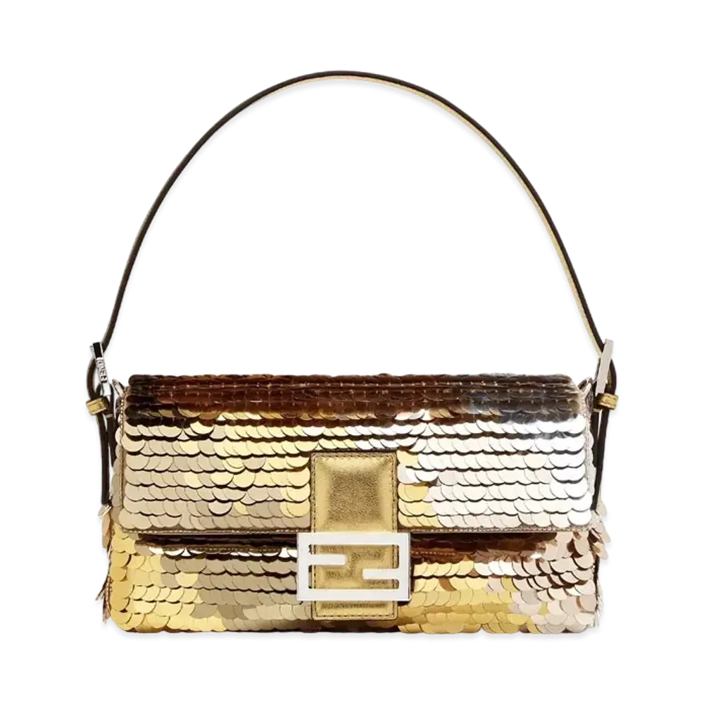 FENDI Baguette 1997 Color Leather & Sequins Bag "Gold"