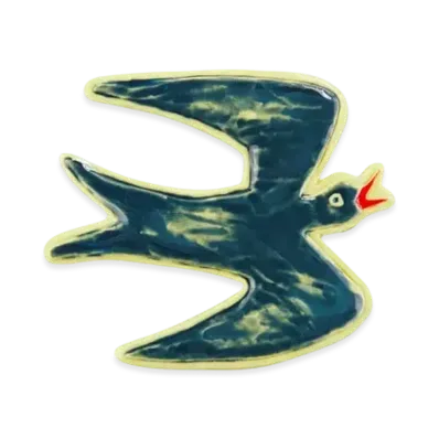 Dior and Hylton Nel Bird Broouch Ceramic with Brass "Silver/Yellow/Blue"