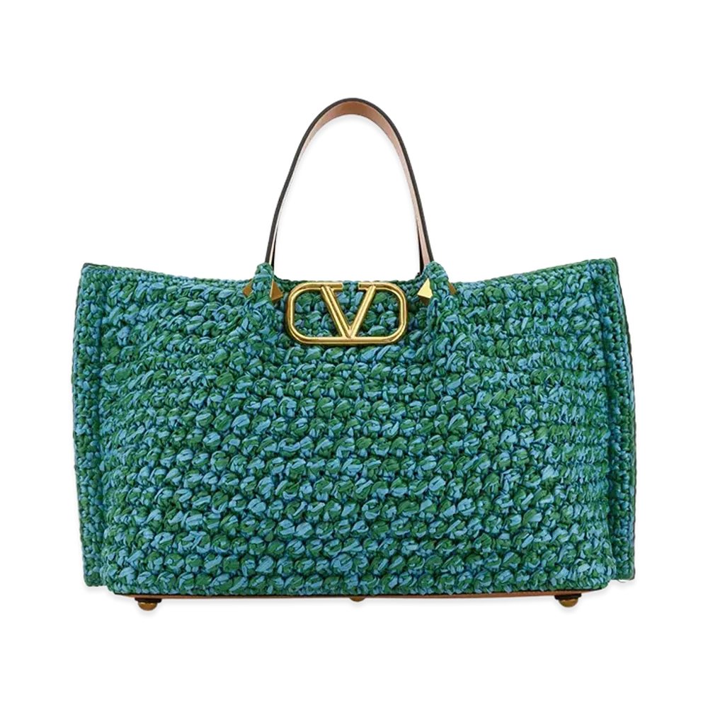 Valentino Women's Two-Tone Raffia Medium Shopping Bag "Multicolor"