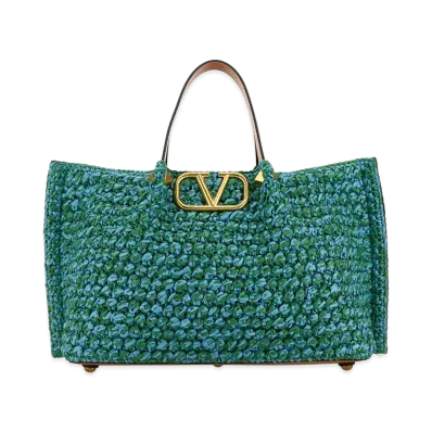 Valentino Women's Two-Tone Raffia Medium Shopping Bag "Multicolor"
