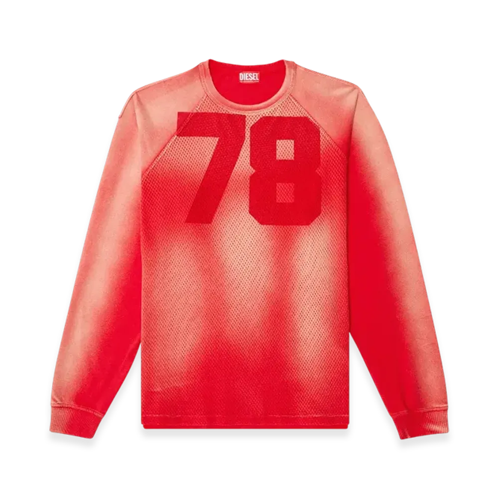 Diesel T-Roxter-LS-Mesh Faded Long-Sleeve T-Shirt With Mesh Front "Red"