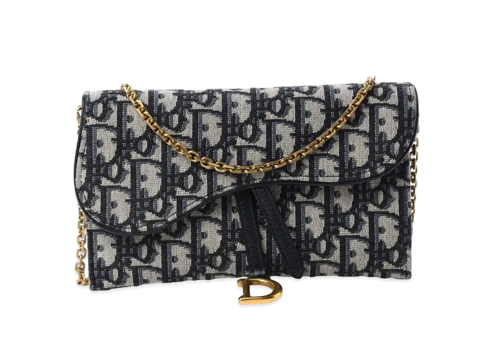 Dior Saddle Chain Long Wallet "Navy"