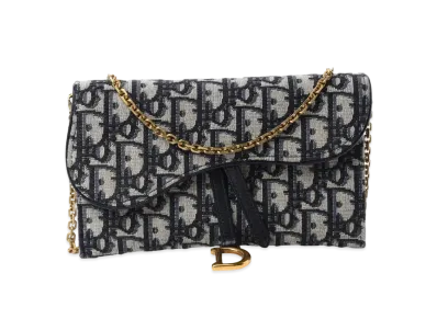 Dior Saddle Chain Long Wallet "Navy"