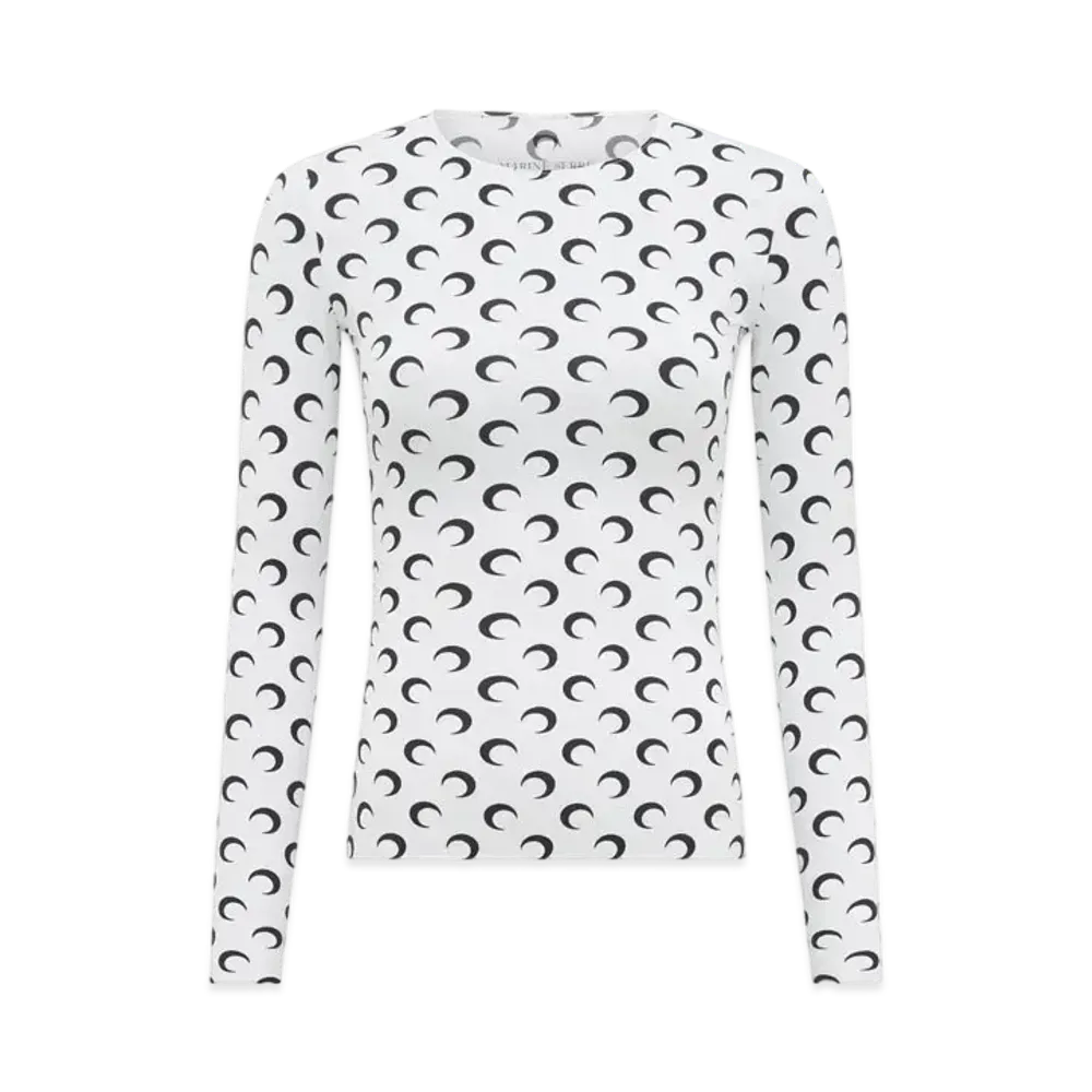 Marine Serre Recycled Moon Jersey Second Skin Crew Neck Top "White"