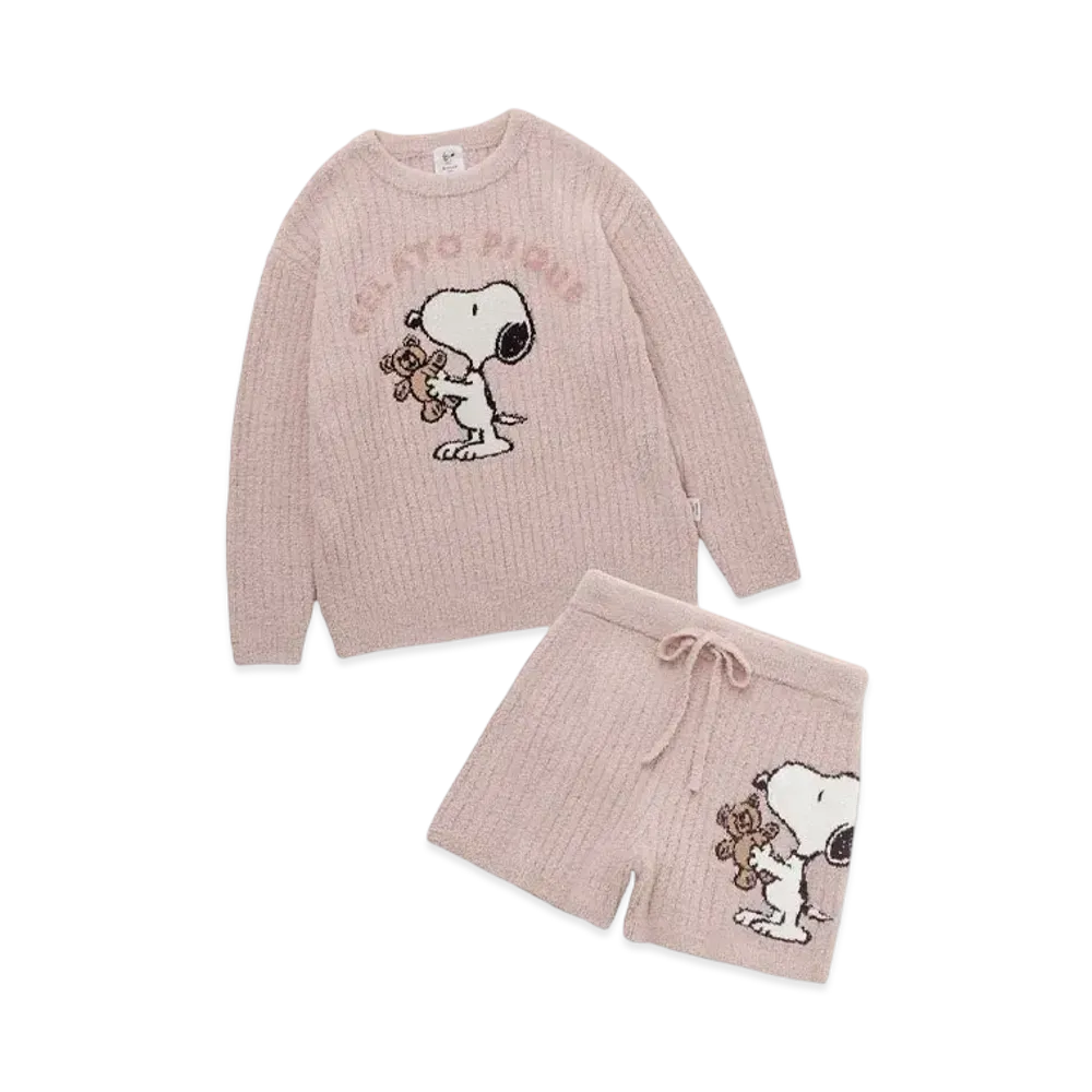 GELATO PIQUE x PEANUTS Snoopy x Bear Jacquard Pullover & Short Pants Set "Pink"