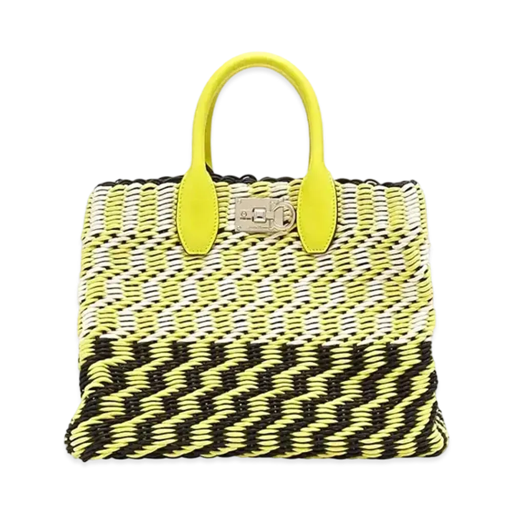 Salvatore Ferragamo Ferragamo Studio Box Bag "Canary Yellow/Panna/Black"