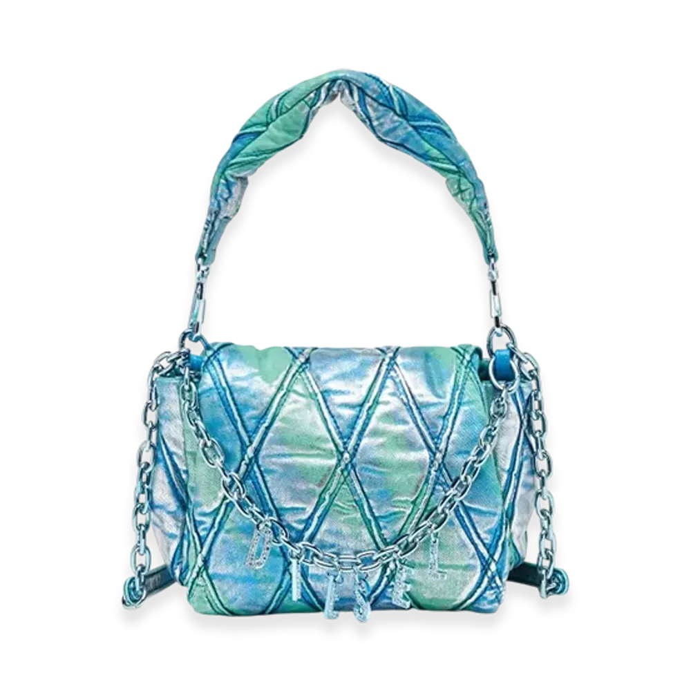 Diesel Charm-D Shoulder S Charm-D S-Small Handbag In Quilted Pop Color Denim "Azure"