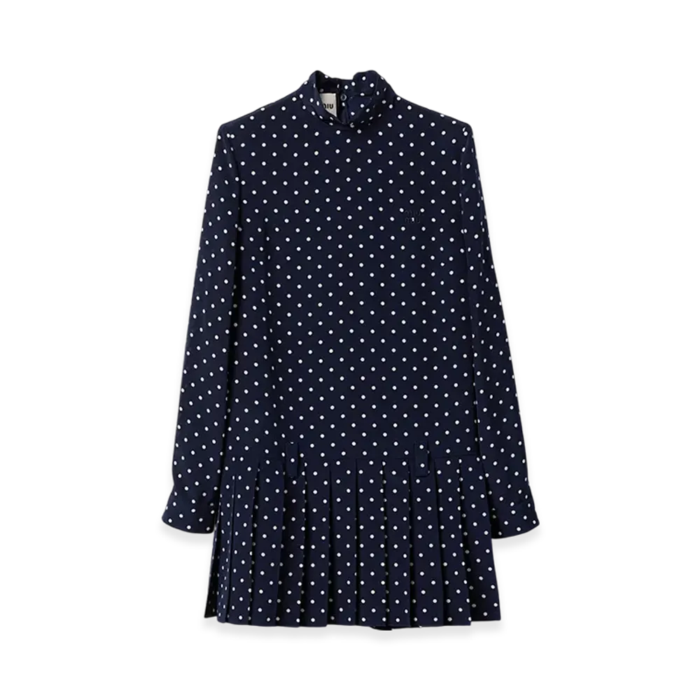 MIU MIU Women's Printed Crepe De Chine Dress "Blue/Ivory"