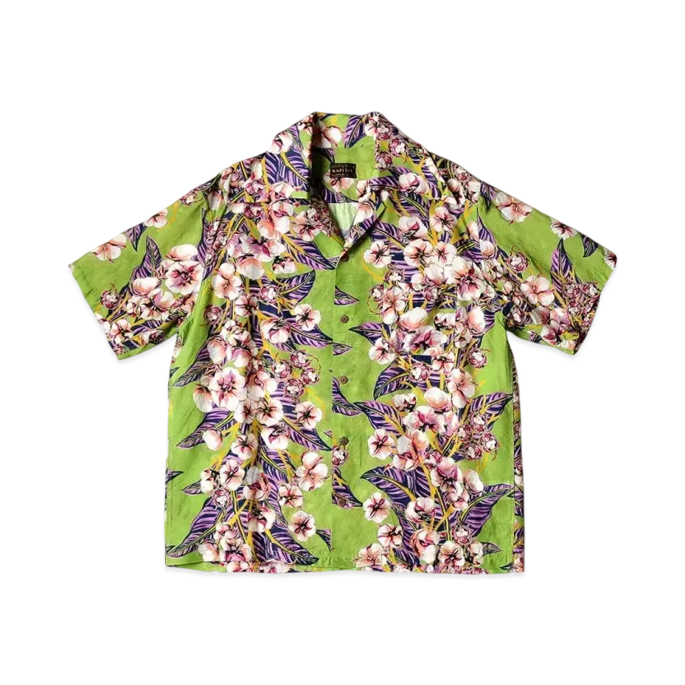 KAPITAL Silk Rayon Cotton Flower Langle Color Aloha Shirt "Light Green"