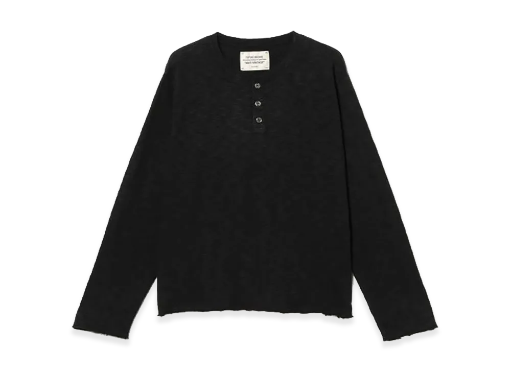 BEAMS FUTURE ARCHIVE Slub Henley Neck Tee "Black"