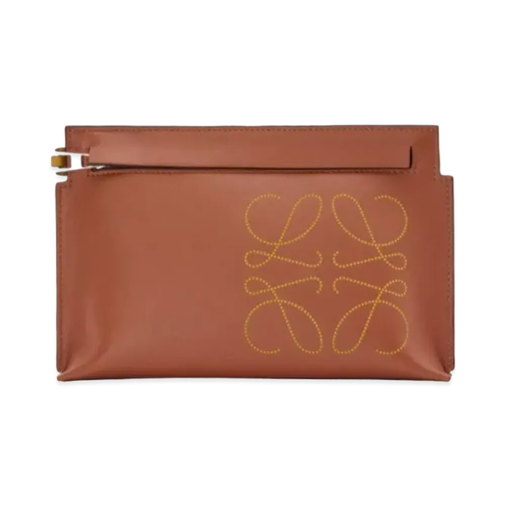 LOEWE Mini T Pouch In Classic Calfskin "Tan / Ochre"