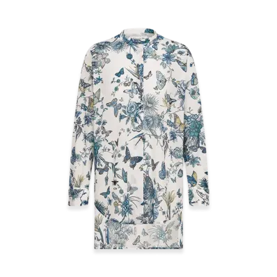 Dior Women's Blouse Voile Toile Mexico Motif "White/Pastel Midnight Blue"