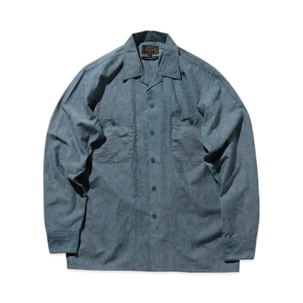 BEAMS MIL Open Collar Chambray "Blue"