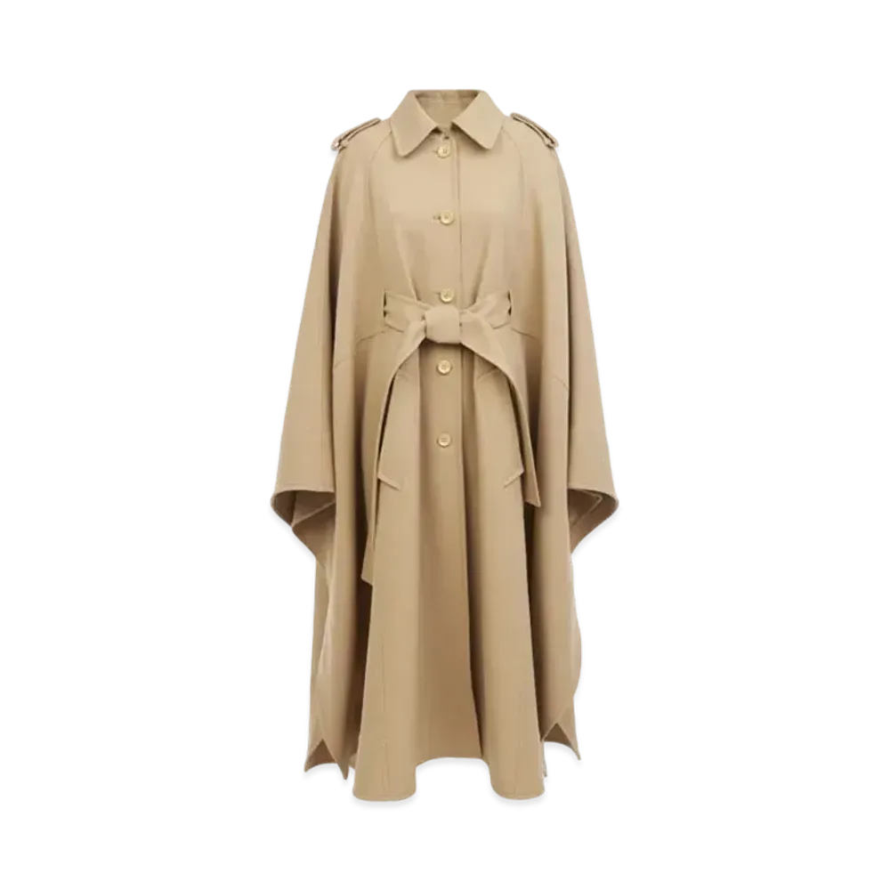 Chloe Belted Long Cape "Pearl Beige"