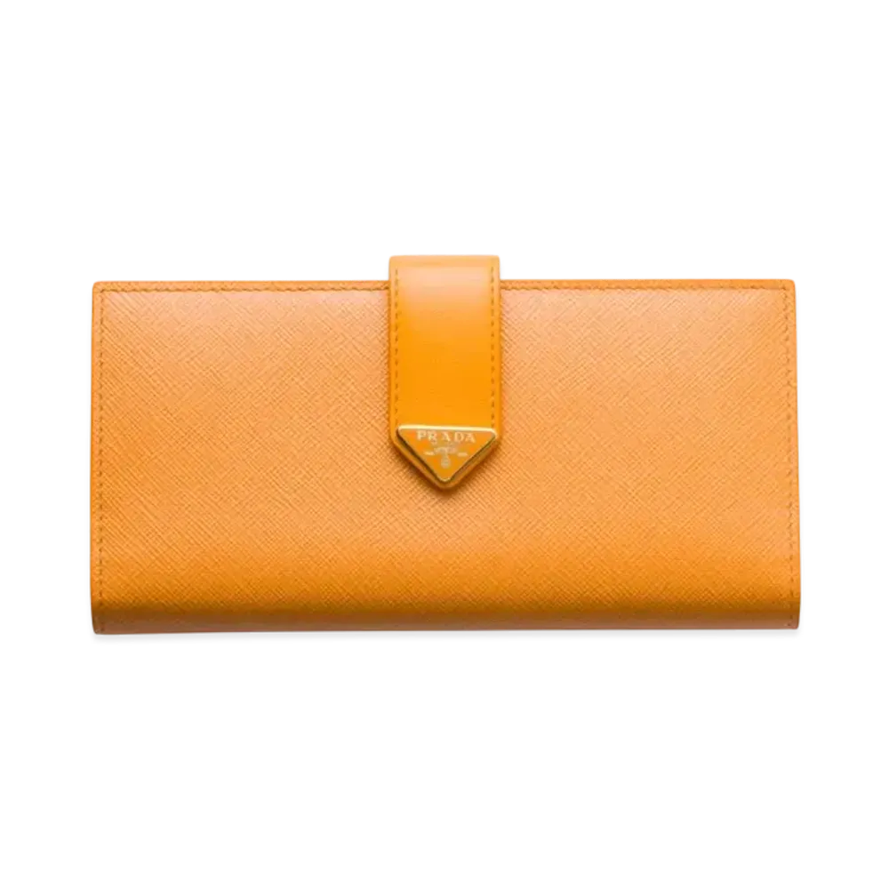PRADA Large Saffiano and Smooth Leather Wallet "Mustard Yellow"