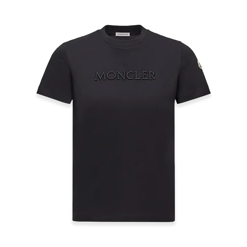 MONCLER Women's Embroidered Tonal Logo Cotton T-Shirt "Black"