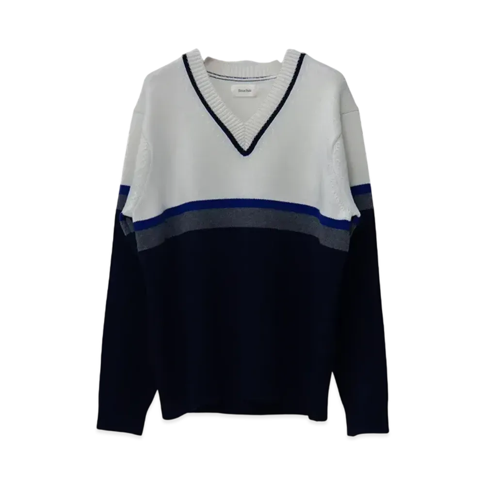 Ernie Palo V neck Switching Color Knit "Navy"