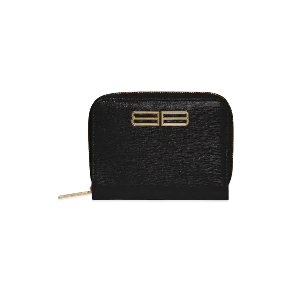 BALENCIAGA Gossip Bifold Compact Wallet In Stripe Embossed Calfskin "Black"