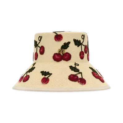 Valentino Women's Embroidered Straw Cherryfic Hat "Printed"