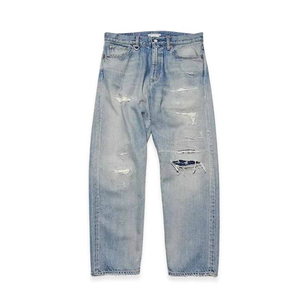 uniform experiment Damaged Denim Regular-Fit Jeans "Light Indigo"