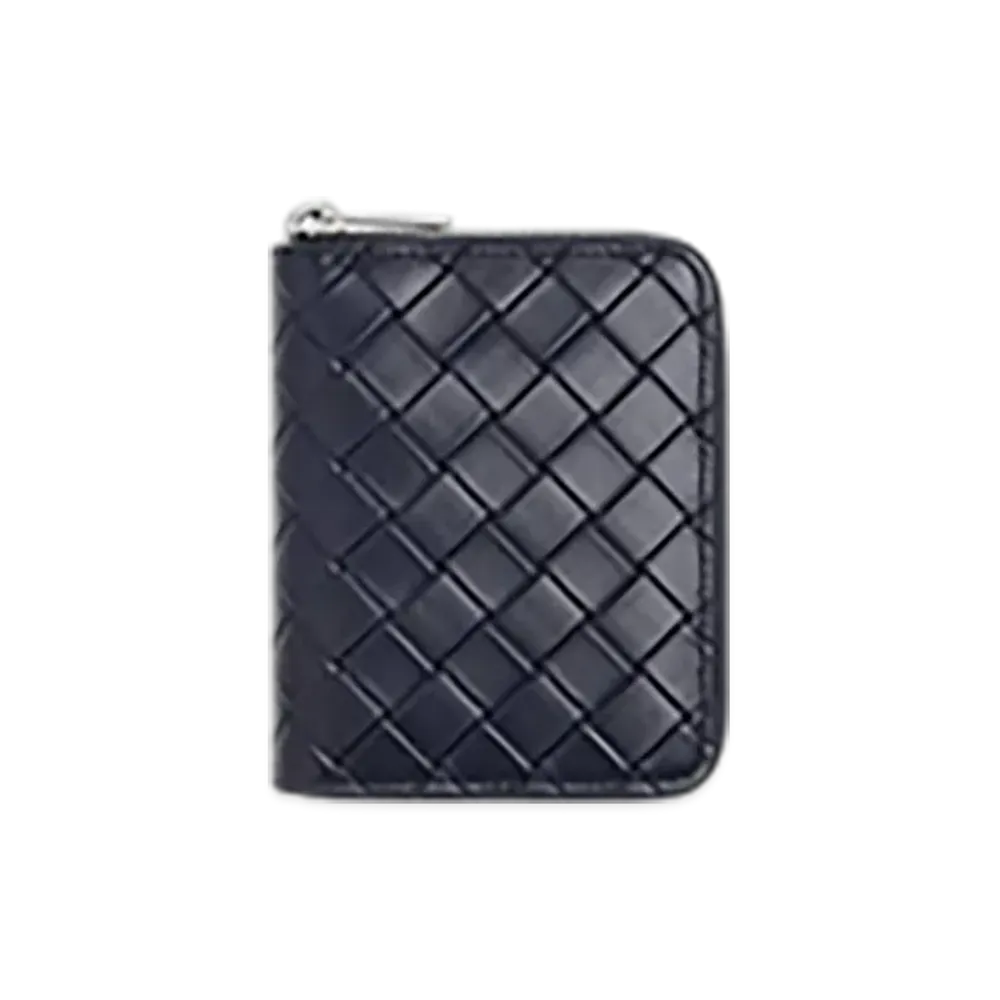 Bottega Veneta Intrecciato Stamp North/South Compact Zip Around Wallet "Abyss"