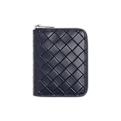 Bottega Veneta Intrecciato Stamp North/South Compact Zip Around Wallet "Abyss"