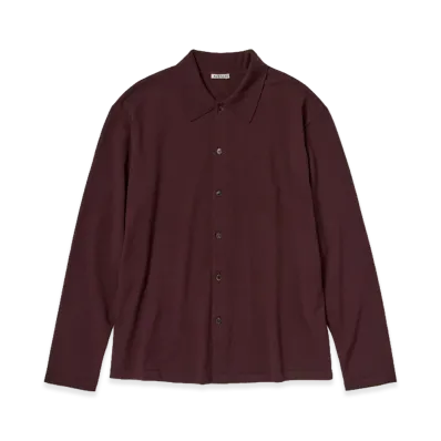 AURALEE High Twist Wool Knit Shirt Cardigan "Red Brown"