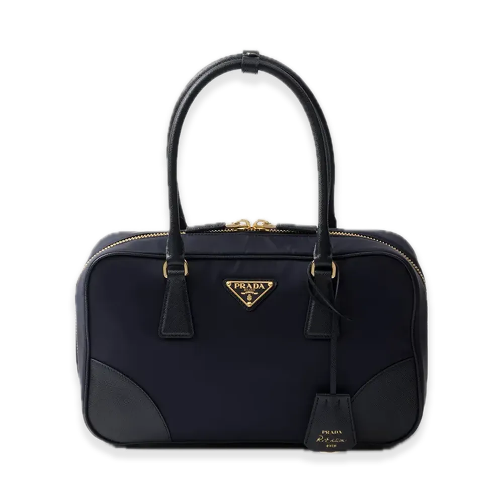 PRADA Re-Edition 1978 Re-Nylon x Saffiano Leather Medium Double-Handle Bag "Navy"