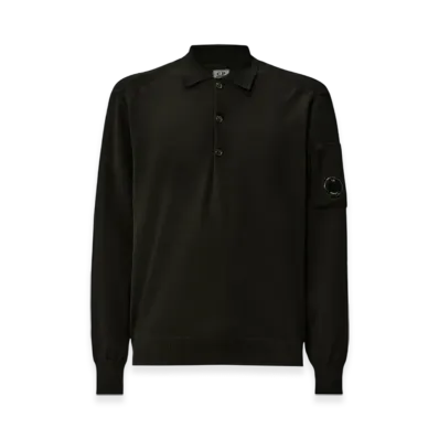 C.P. Company Extrafine Merino Wool Polo Sweater "Black"