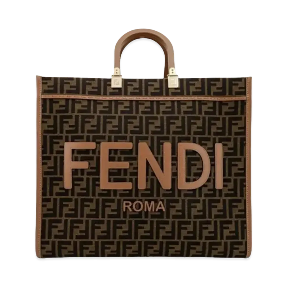 FENDI Sunshine Large FF Jacquard Fabric Shopper "Brown"