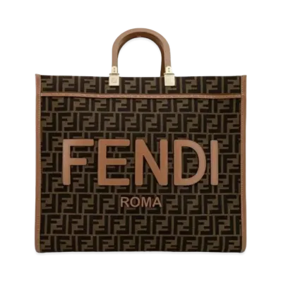 FENDI Sunshine Large FF Jacquard Fabric Shopper "Brown"