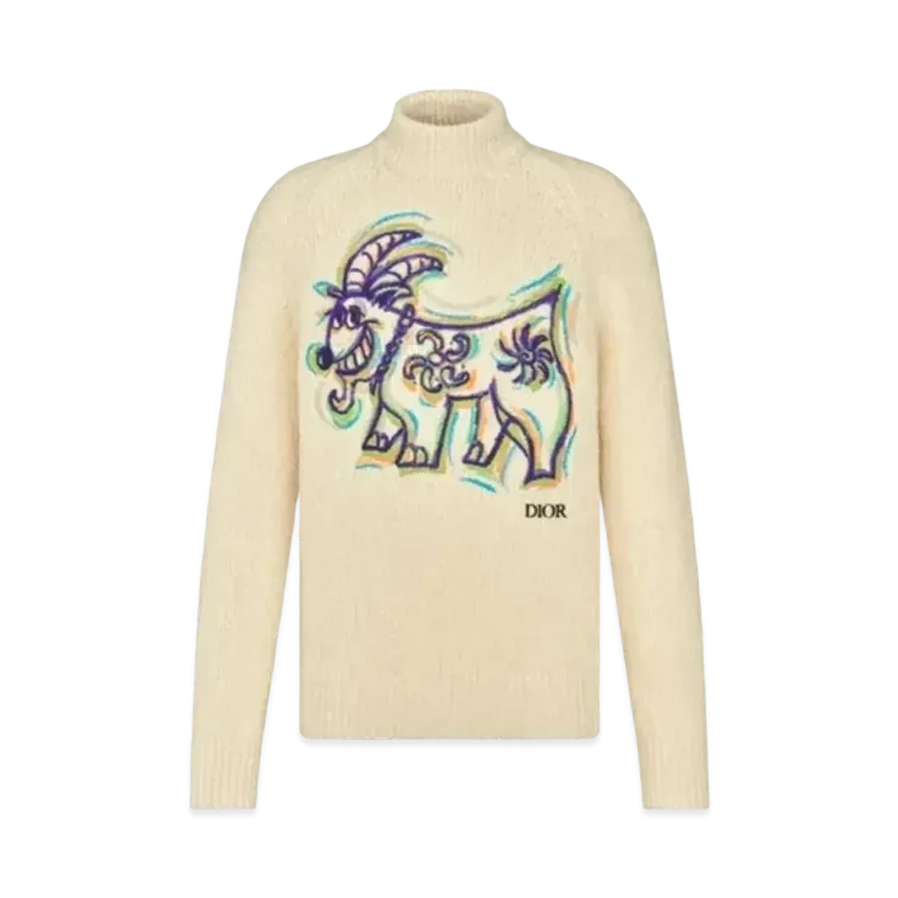 Dior x Kenny Scharf Men's Wool Mock Neck Sweater "Beige"
