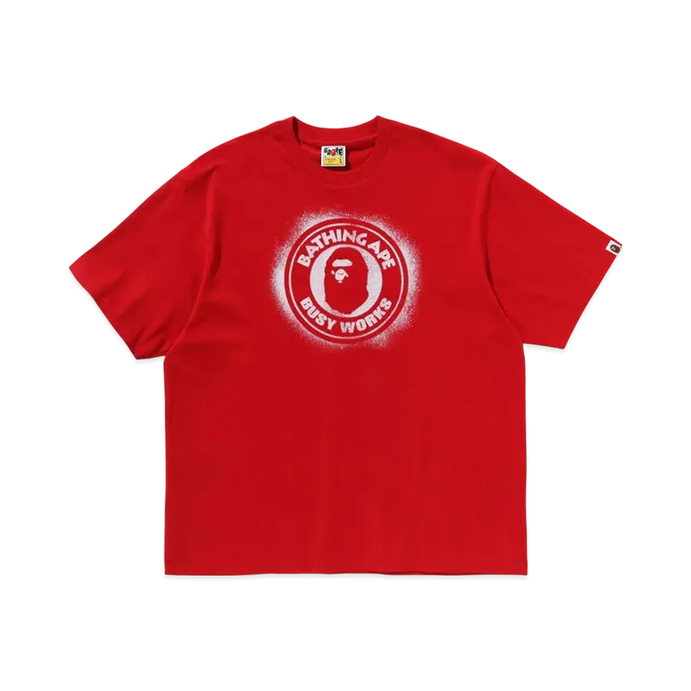 A BATHING APE Spray Print Busy Works Relaxed Fit Tee "Red"