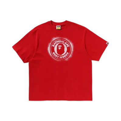 A BATHING APE Spray Print Busy Works Relaxed Fit Tee "Red"