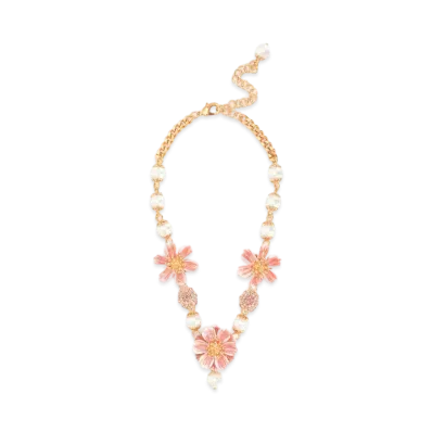 Dolce&Gabbana Necklace With Resin Pearls and Flower Pendant "Gold"