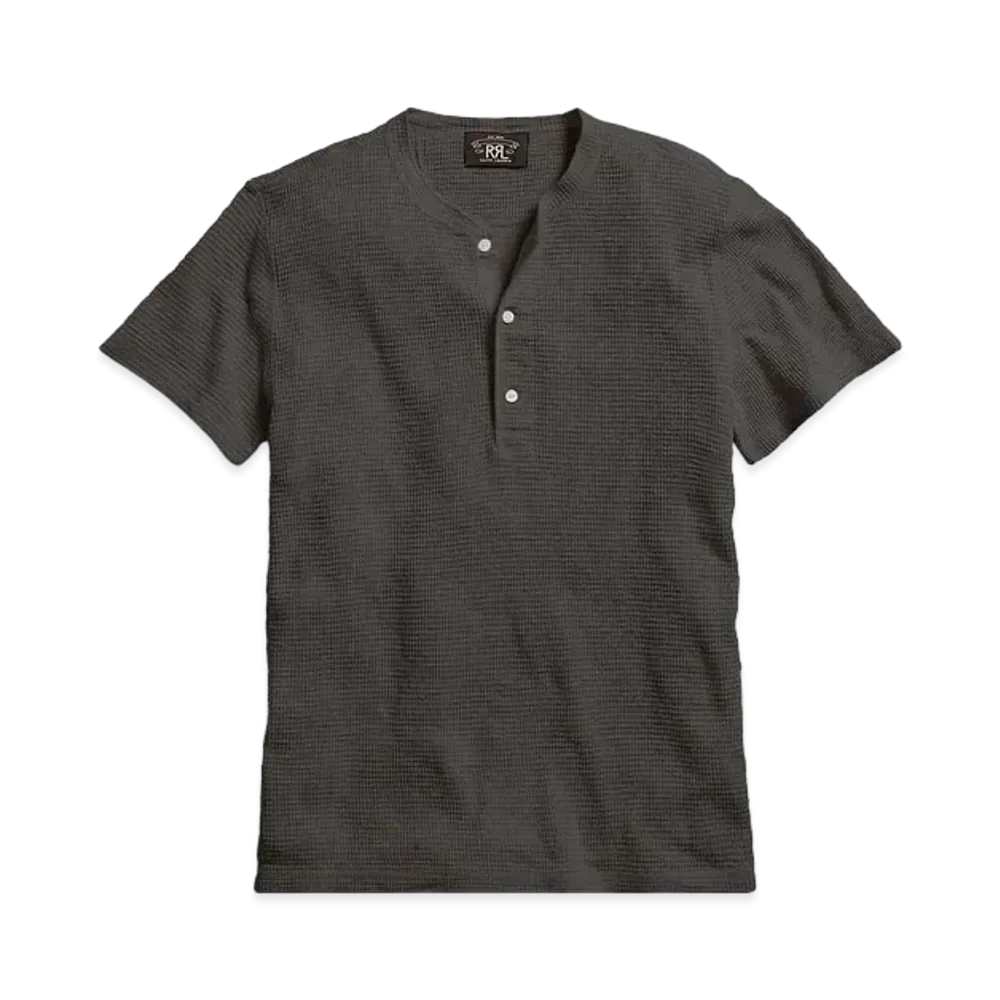 RRL Ralph Lauren Waffle Knit Cotton Henry #1 "Black"