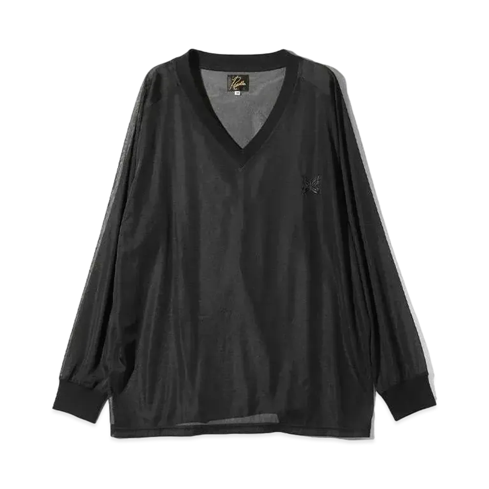 Needles L/S V Neck Tee Poly Tricot Chiffon "Black"