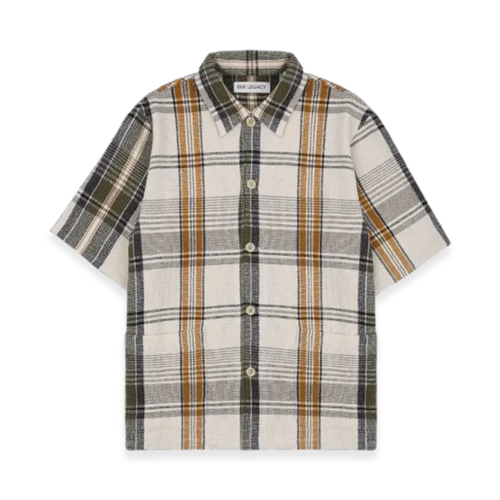 OUR LEGACY Elder Short Sleeve Shirt "Ecru Green Summer Plaid"