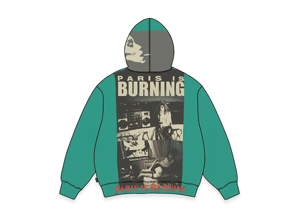 Supreme Paris is Burning Zip Up Hooded Sweatshirt "Teal"