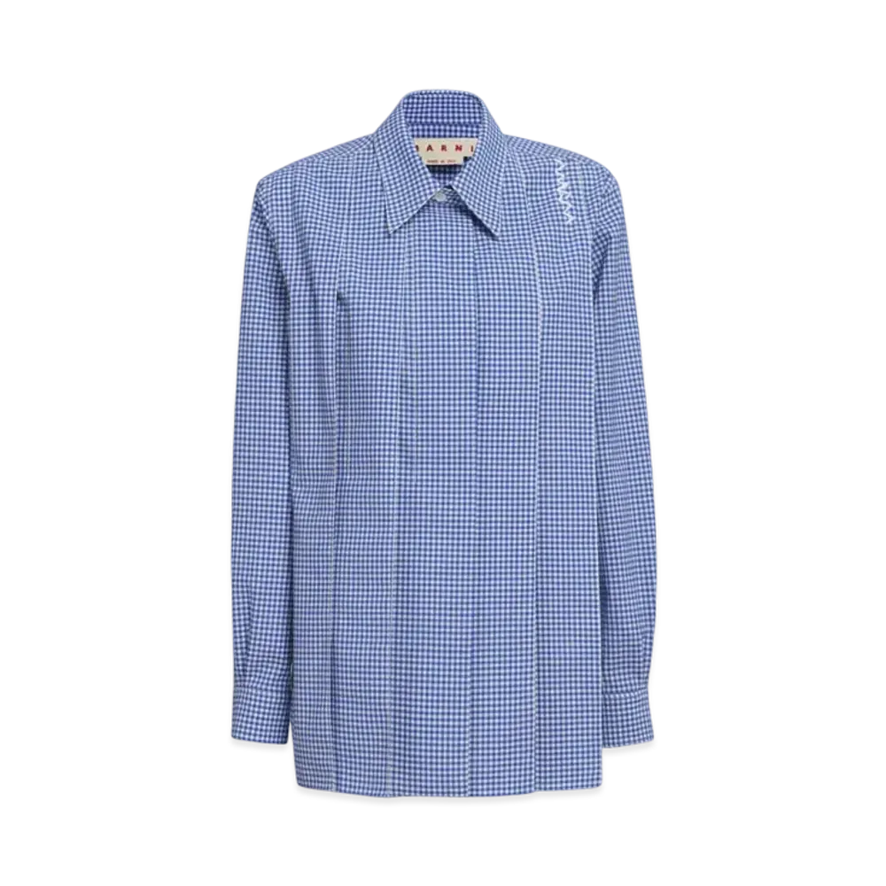 Marni Women's Wool Blend Checked Shirt "Blue"
